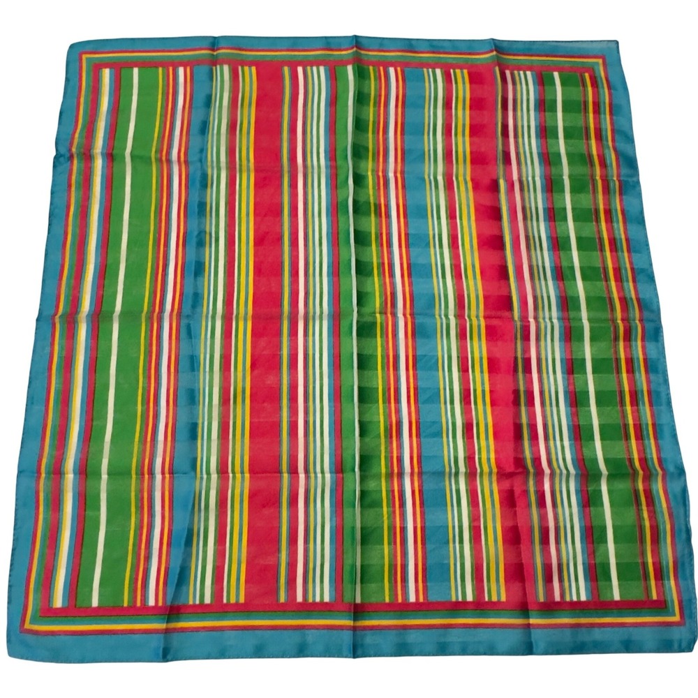 Kathie Lee‎ Made in Italy Multi Color Striped Square Scarf Pink Green Blue Y2K